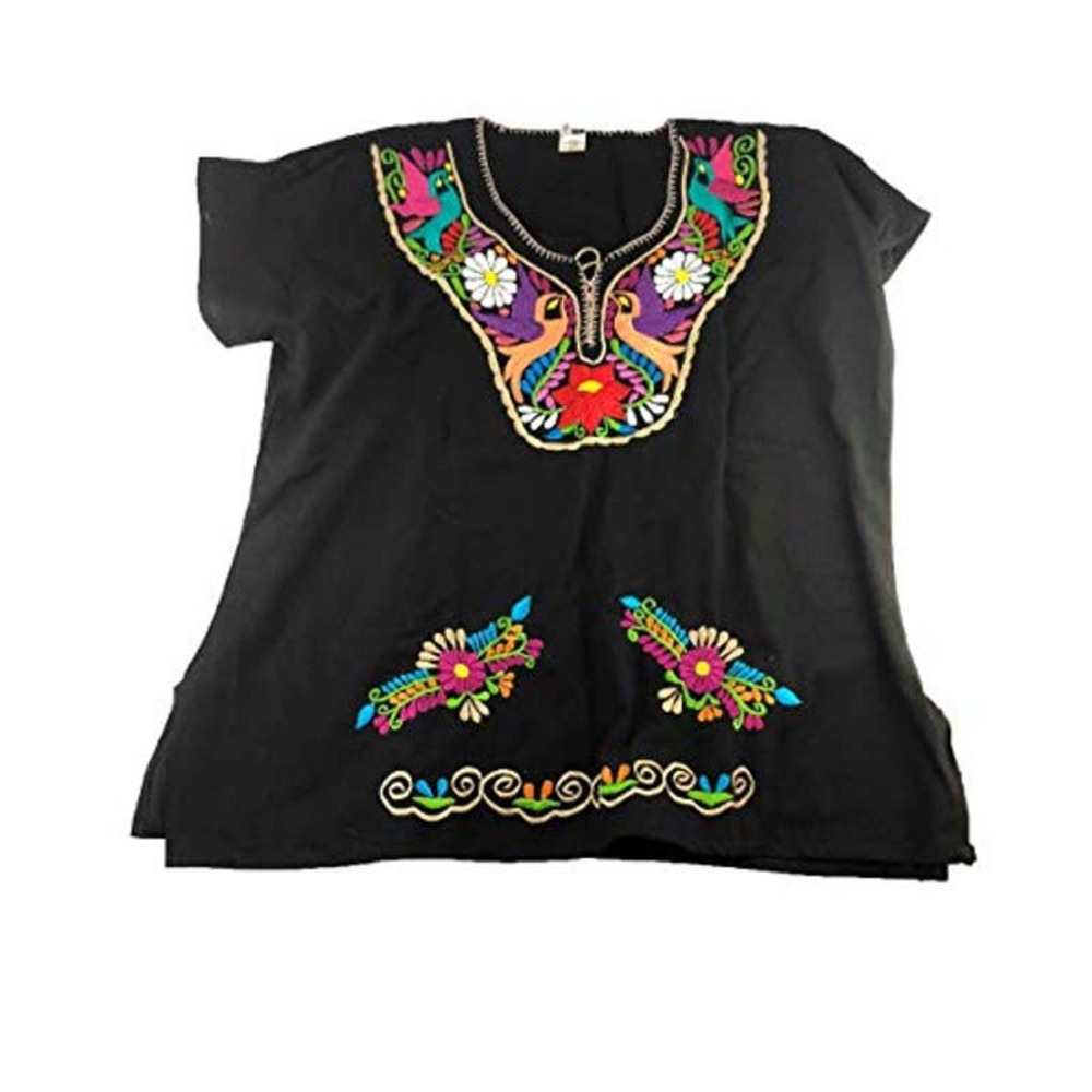 Mexican Womans Blouse Color Black Day of dead